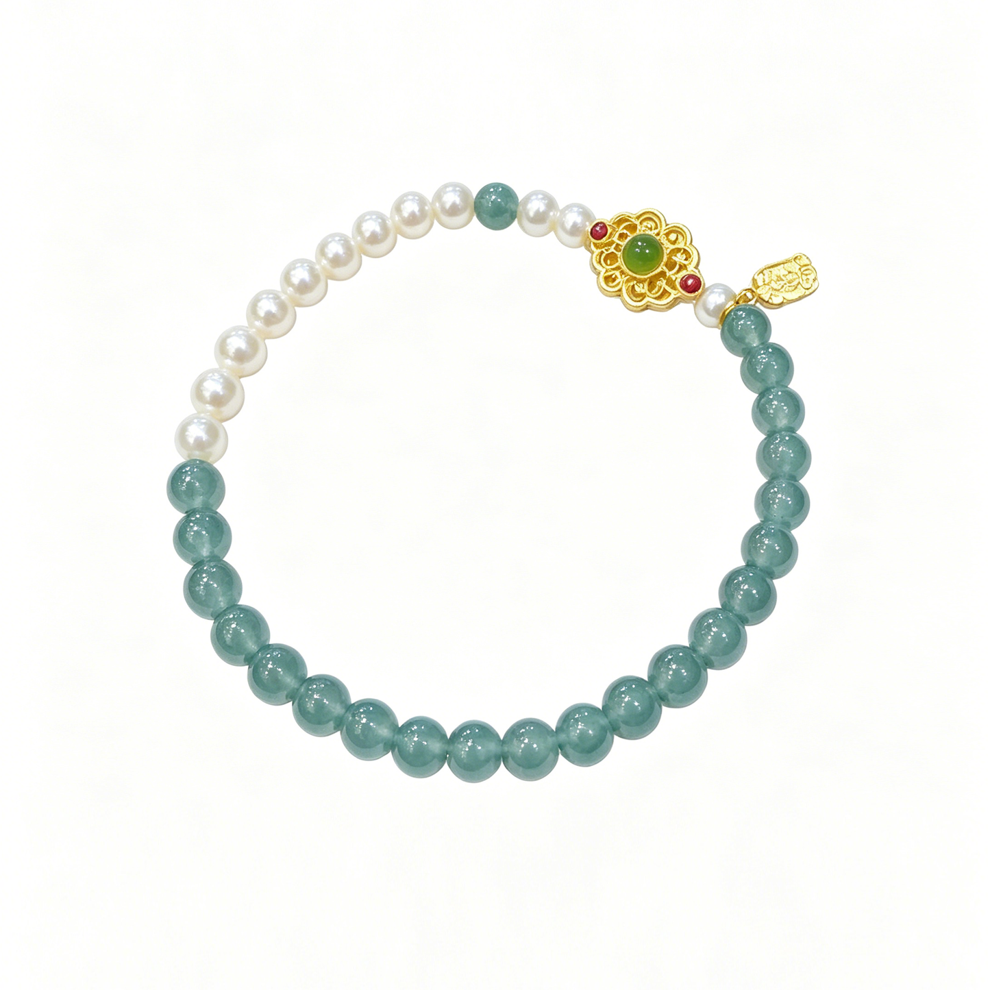 "Misty Ripples & Pearl Jade" — Ice-Clear Blue Water Jadeite & Soft-Glow Freshwater Pearl Slim Bracelet