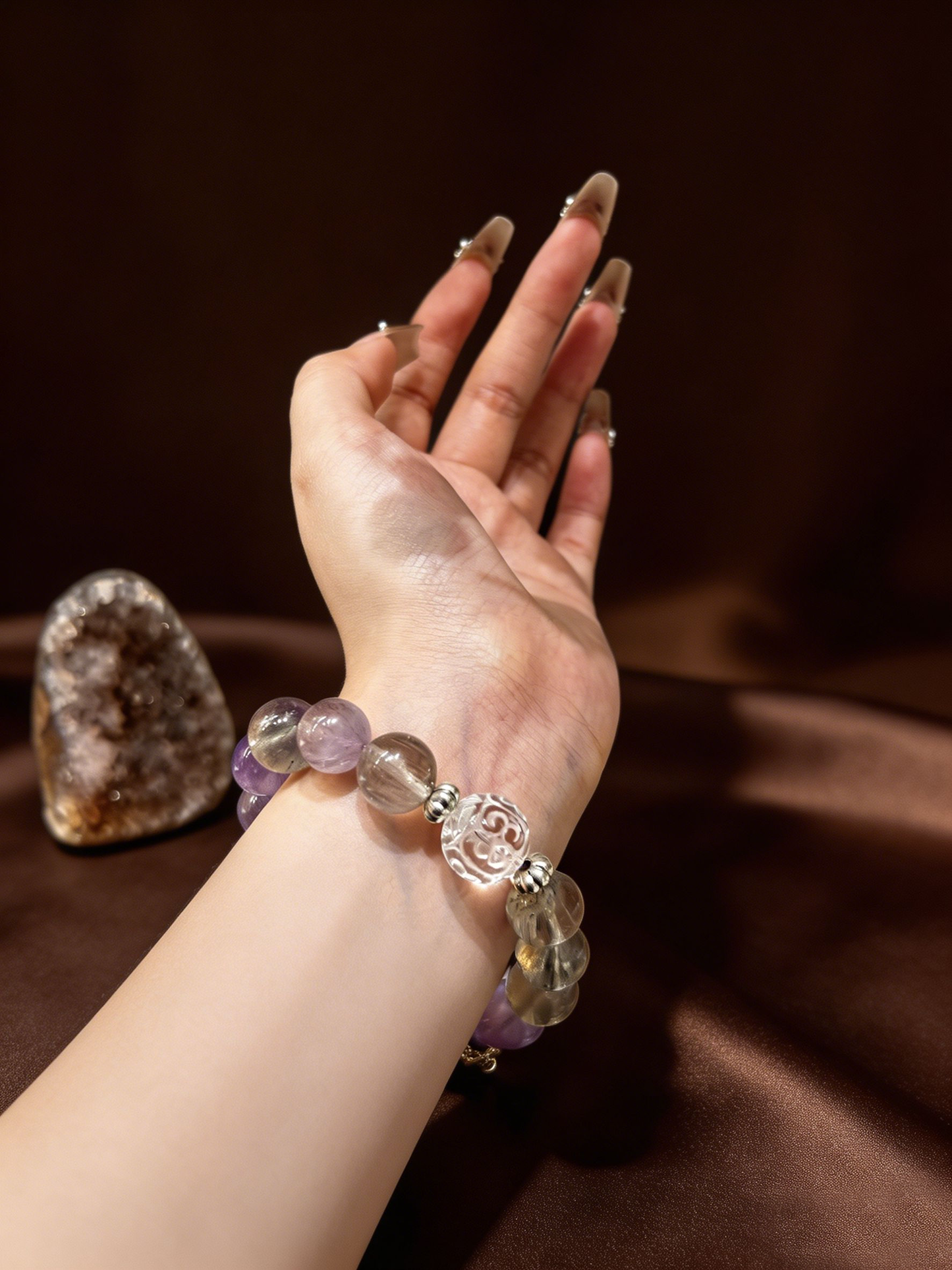 "Mist Island Serenity" — Premium Gray Rutilated Super Seven & Clear Quartz Multi-Gem Bracelet image 2