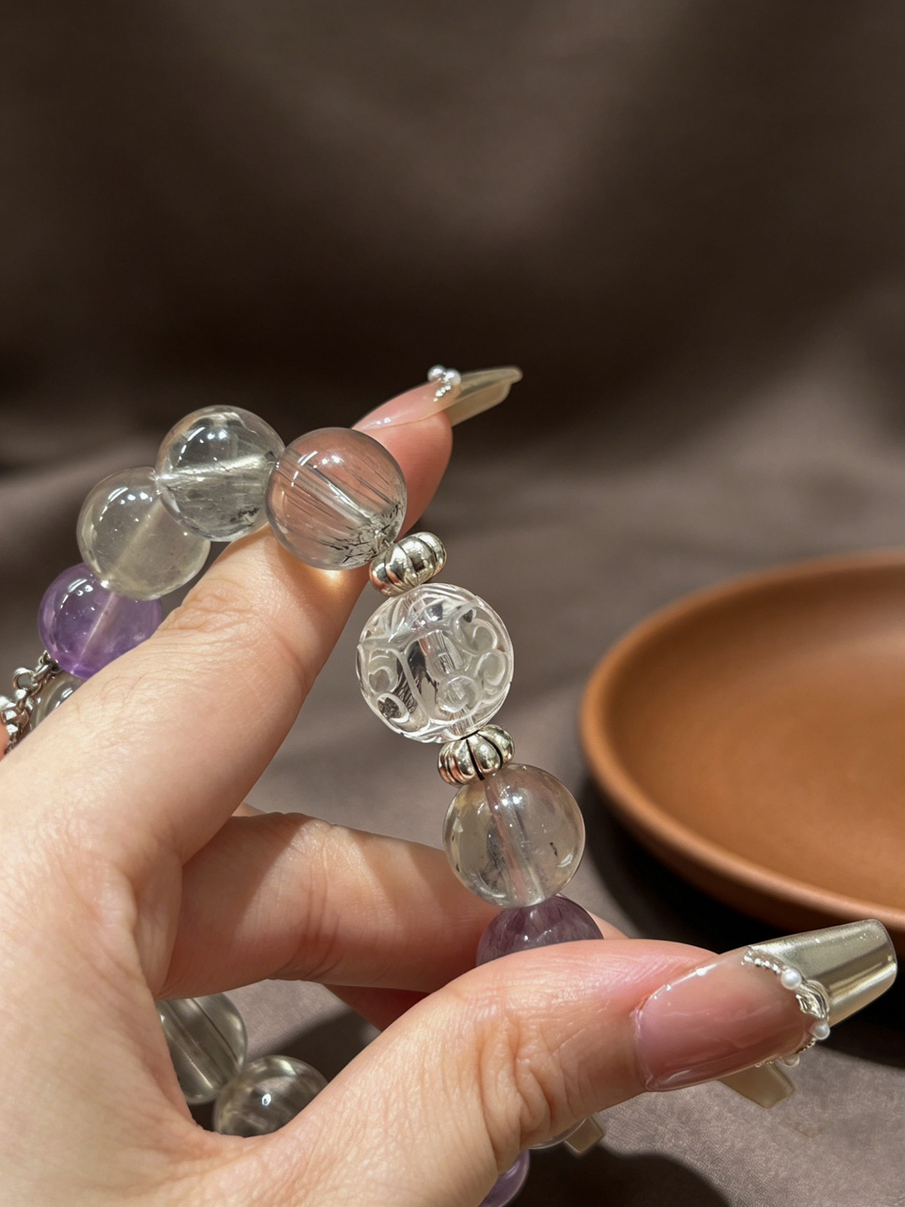 "Mist Island Serenity" — Premium Gray Rutilated Super Seven & Clear Quartz Multi-Gem Bracelet image 3