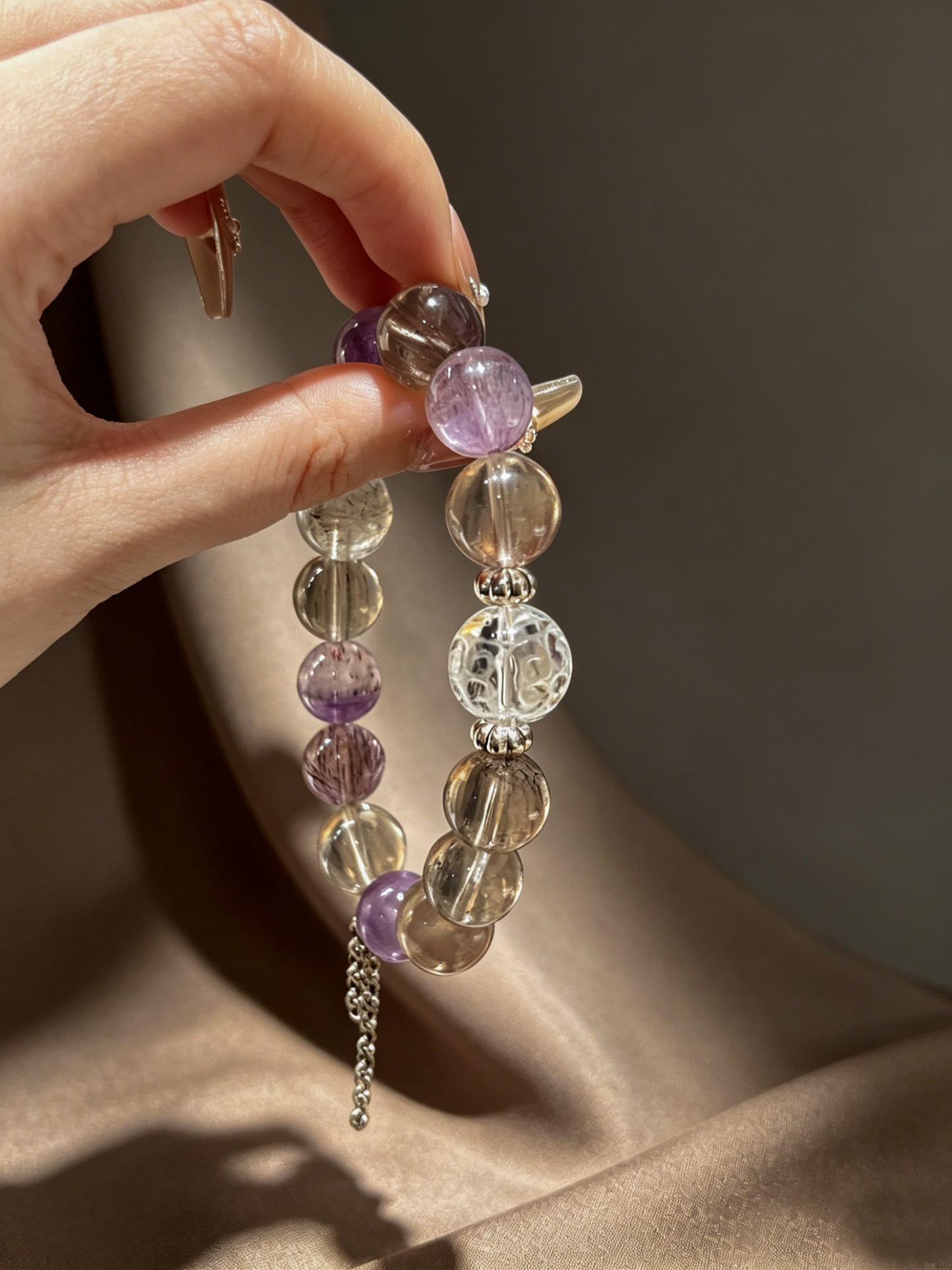 "Mist Island Serenity" — Premium Gray Rutilated Super Seven & Clear Quartz Multi-Gem Bracelet image 6