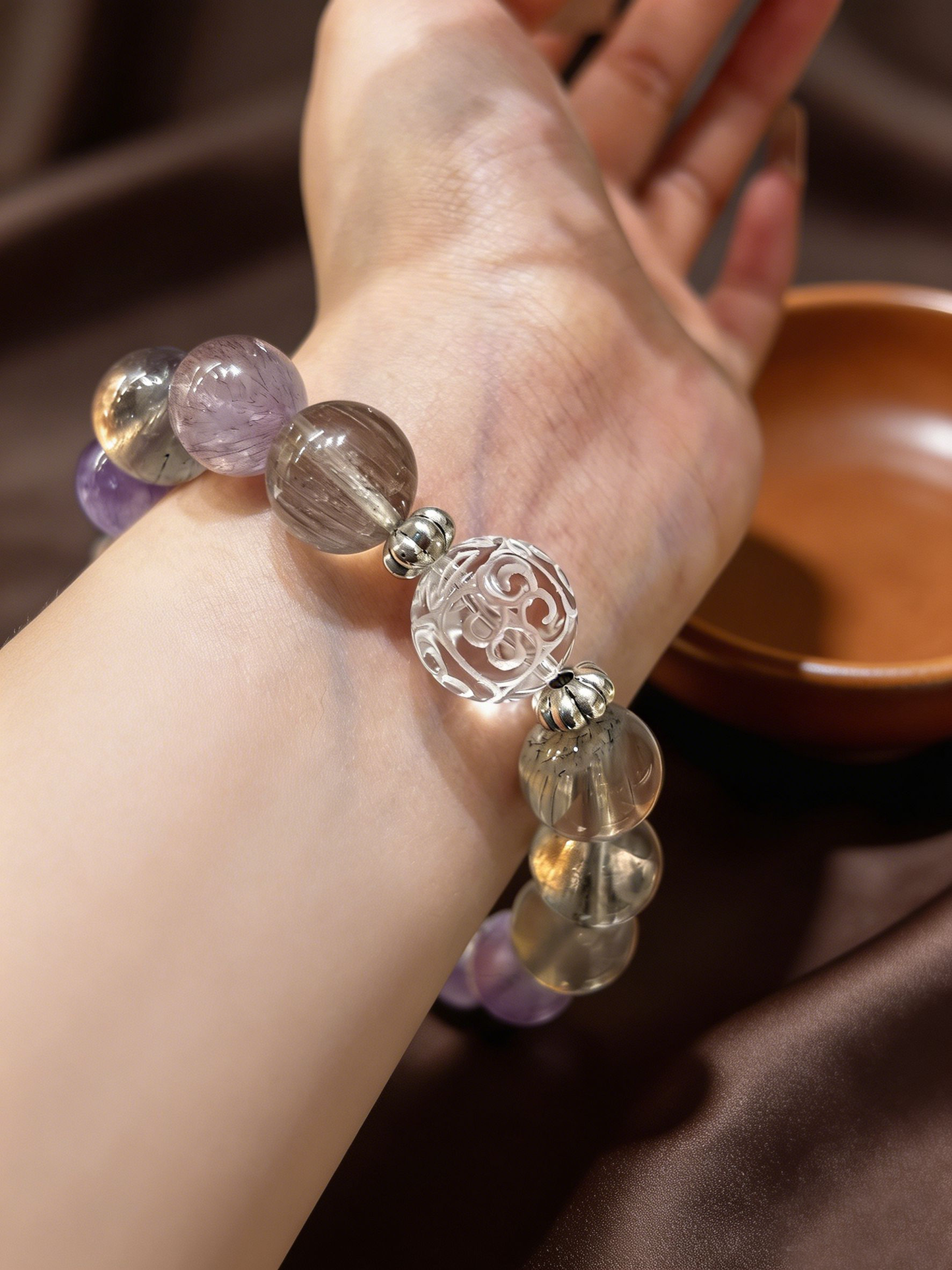 "Mist Island Serenity" — Premium Gray Rutilated Super Seven & Clear Quartz Multi-Gem Bracelet image 8