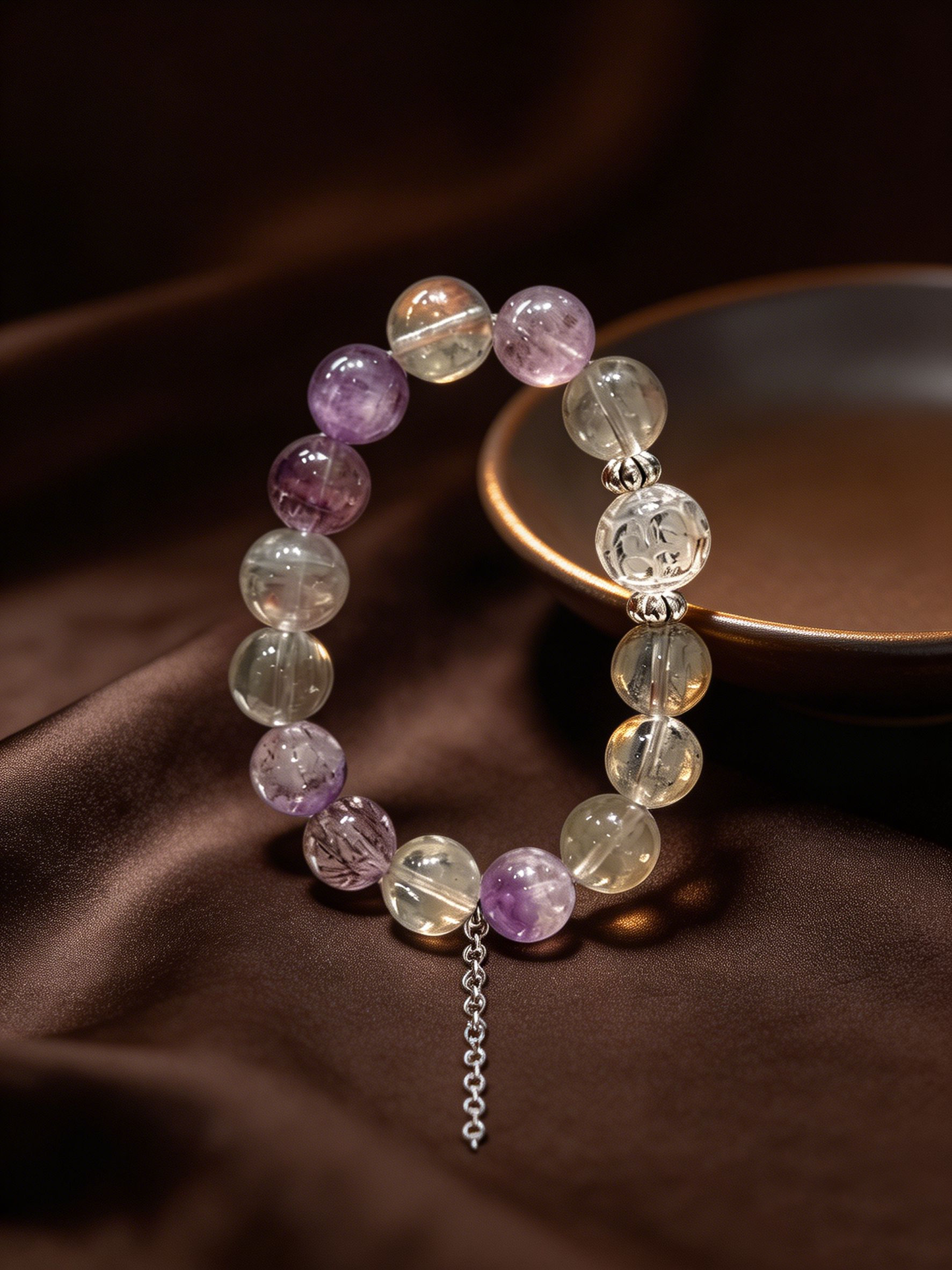 "Mist Island Serenity" — Premium Gray Rutilated Super Seven & Clear Quartz Multi-Gem Bracelet image 9
