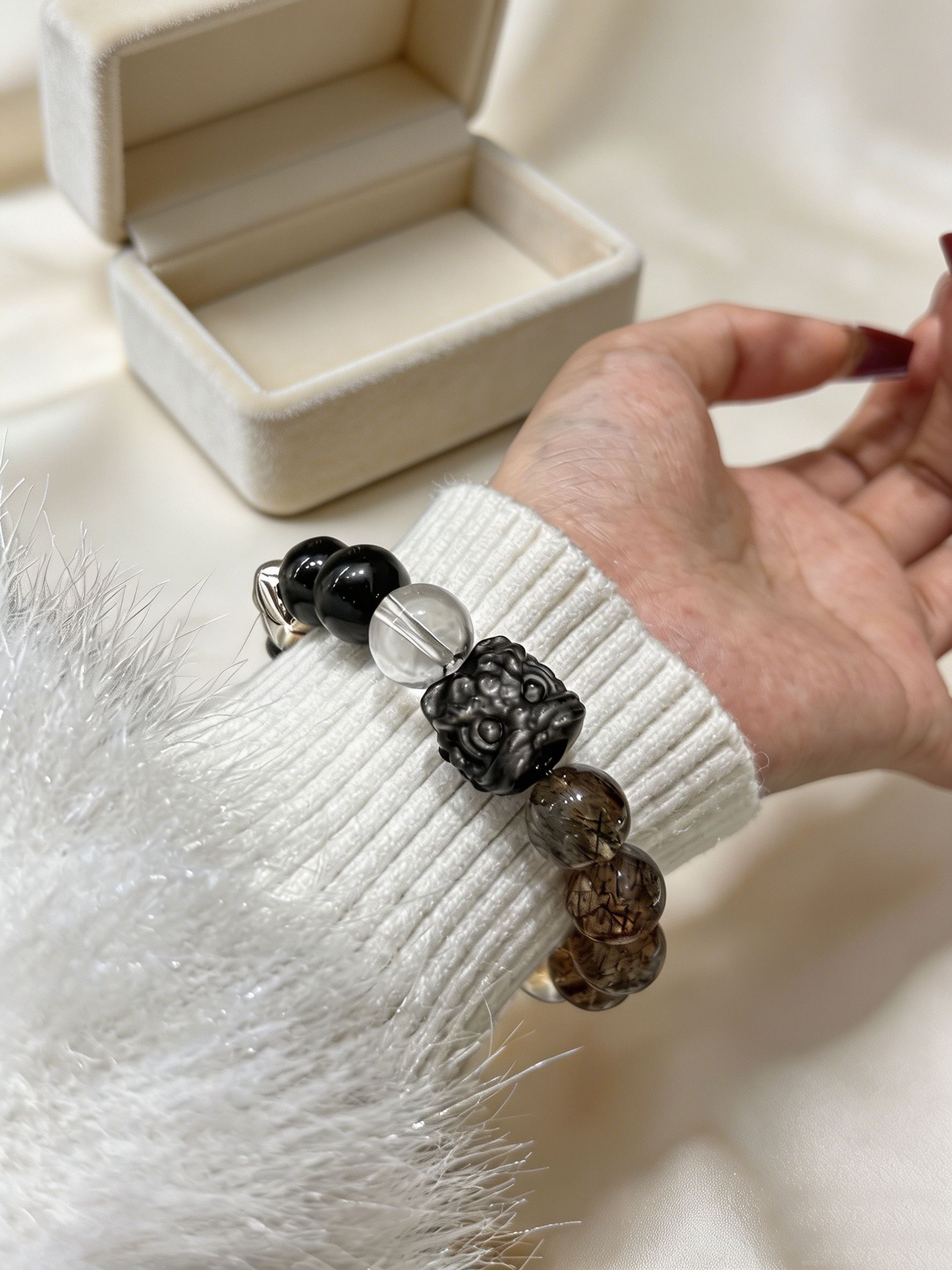 "Obsidian Lion's Vigil" — Premium Gold Obsidian, Silver Obsidian & Clear Quartz Fortune Bracelet image 3