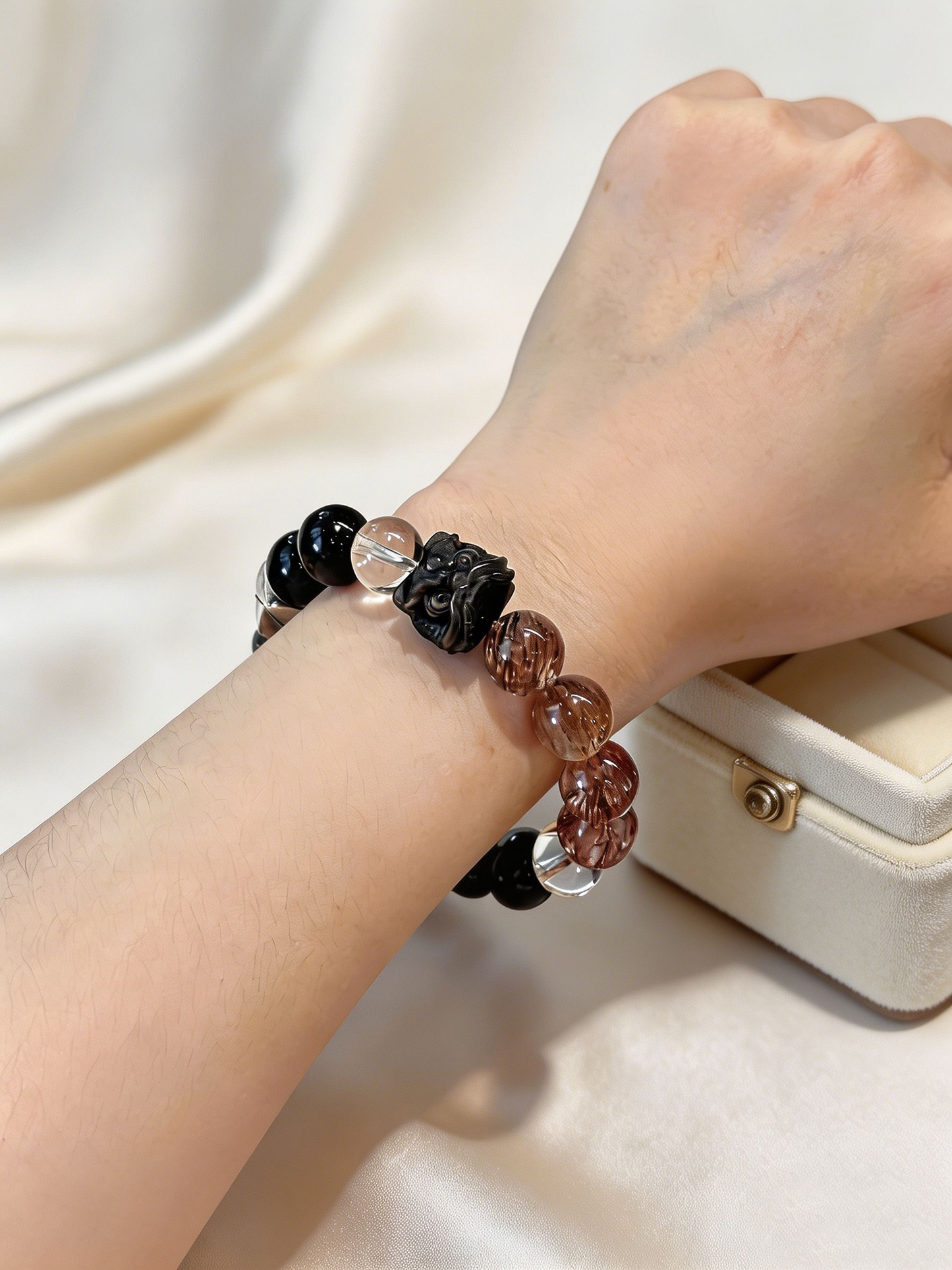 "Obsidian Lion's Vigil" — Premium Gold Obsidian, Silver Obsidian & Clear Quartz Fortune Bracelet image 6