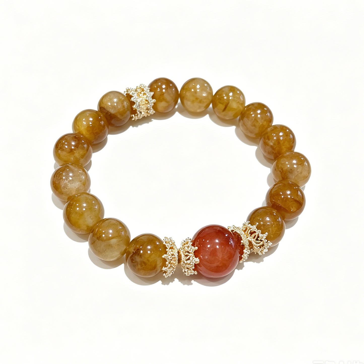 "Honey Flame & Golden Feast" — Premium Yellow & Red Hematoid Quartz Vintage Single-Loop Bracelet